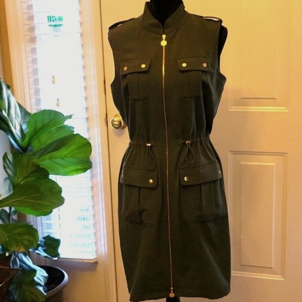 CALVIN KLEIN Gray color military style sleeveless dress, sz 8